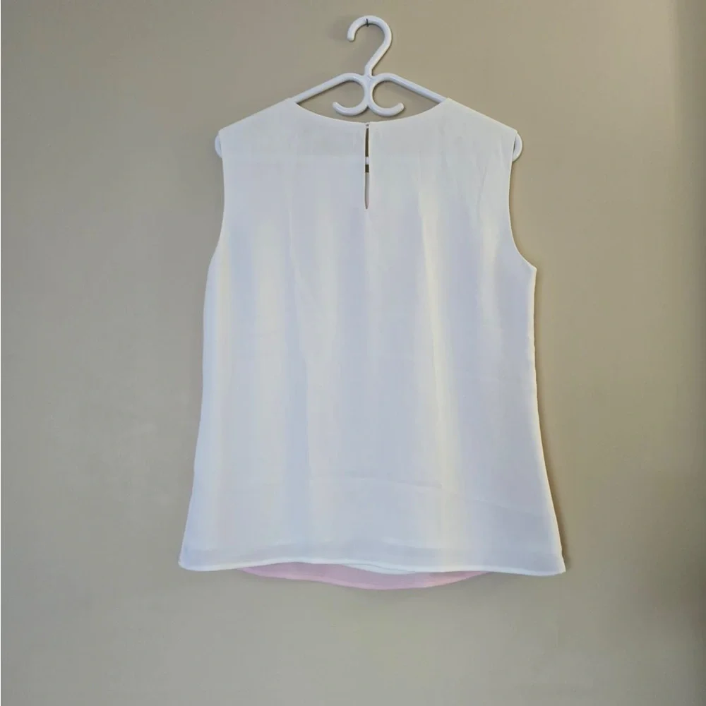 MELANIE LYNE Pink & White Floral Embroidered Lace Sleeveless Blouse - Size M - Picture 9 of 9